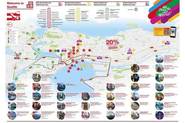 Mappa dei tour in autobus Seattle Hop On Hop Off