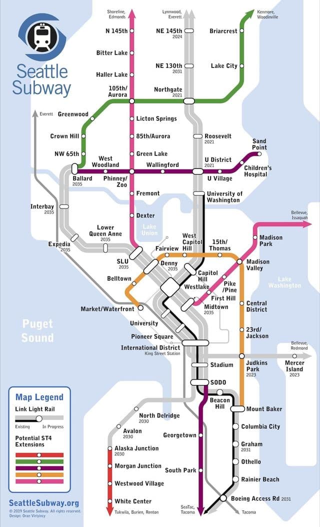 Mappa delle stazioni della metropolitana di Seattle