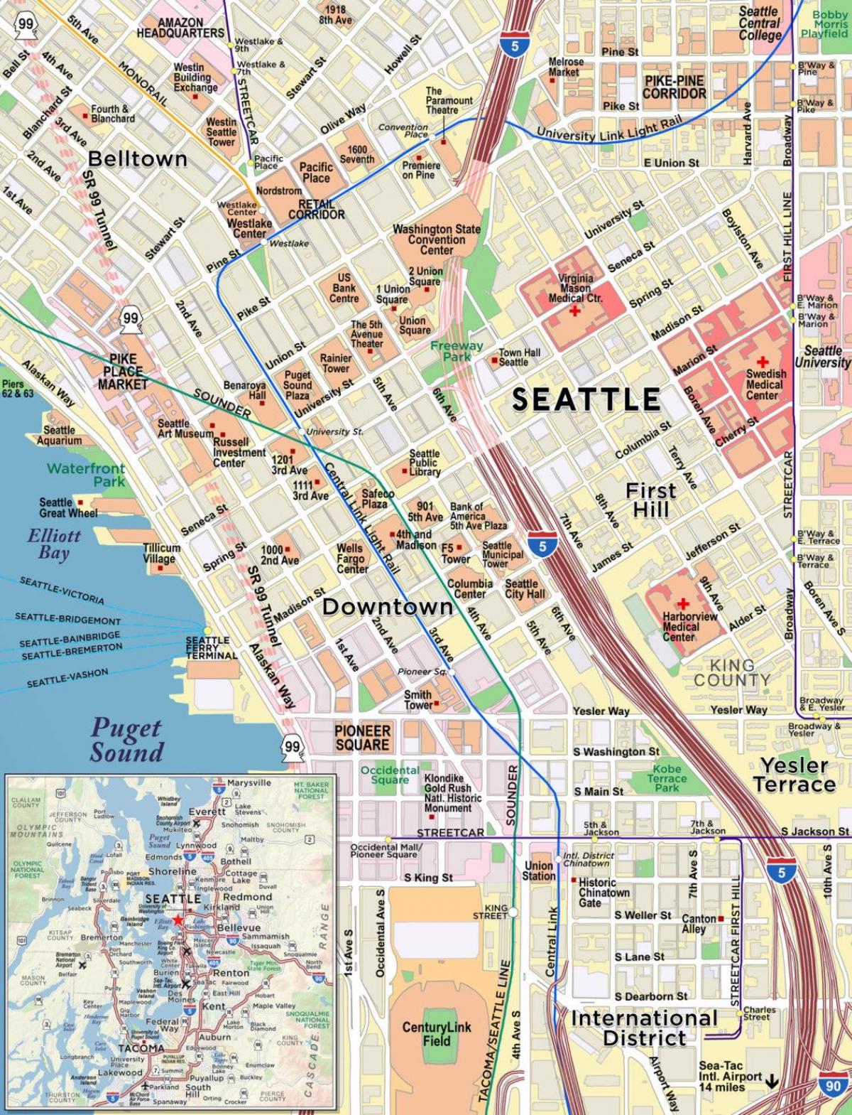 Mappa del centro di Seattle
