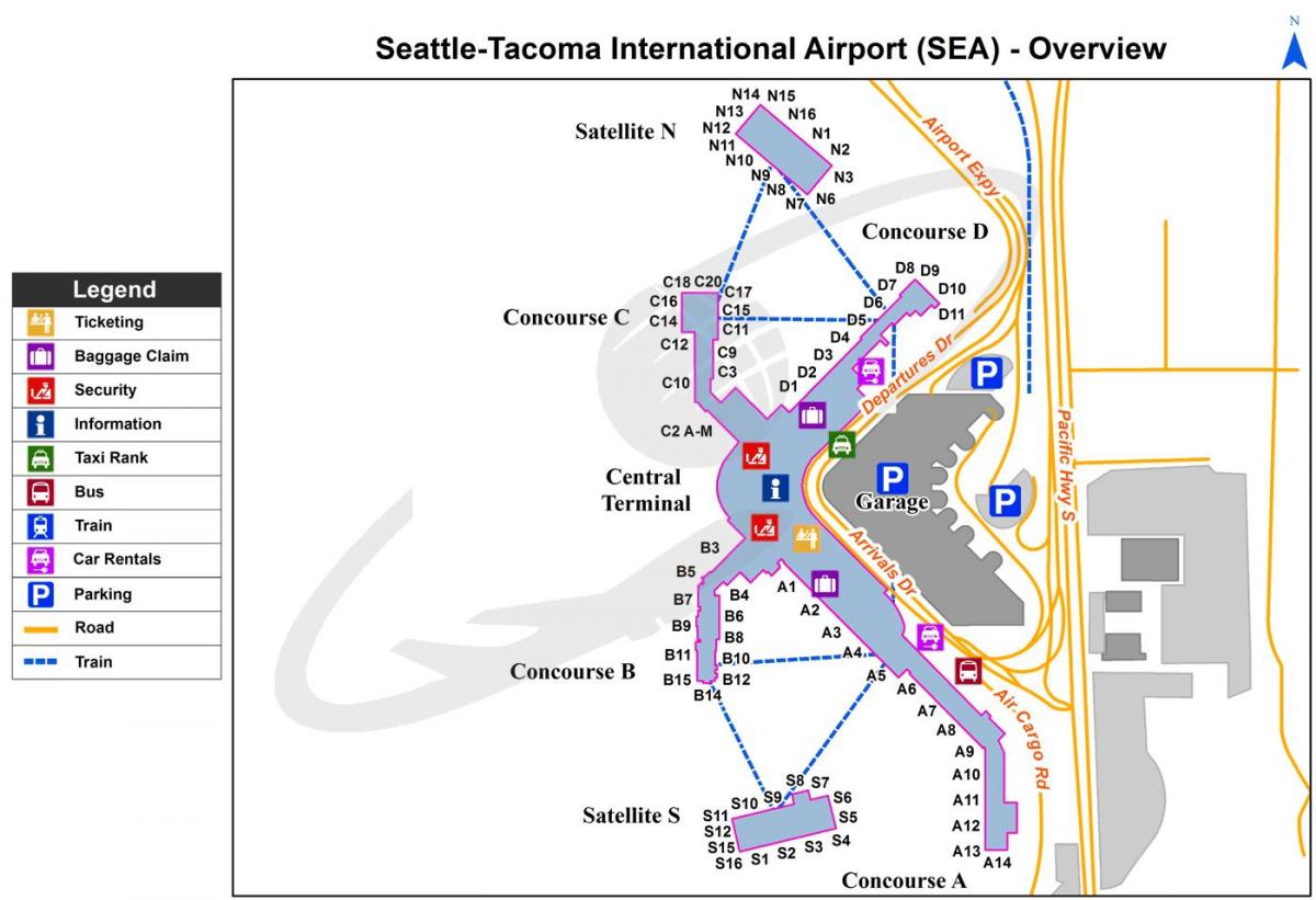Mappa del terminal dell'aeroporto di Seattle