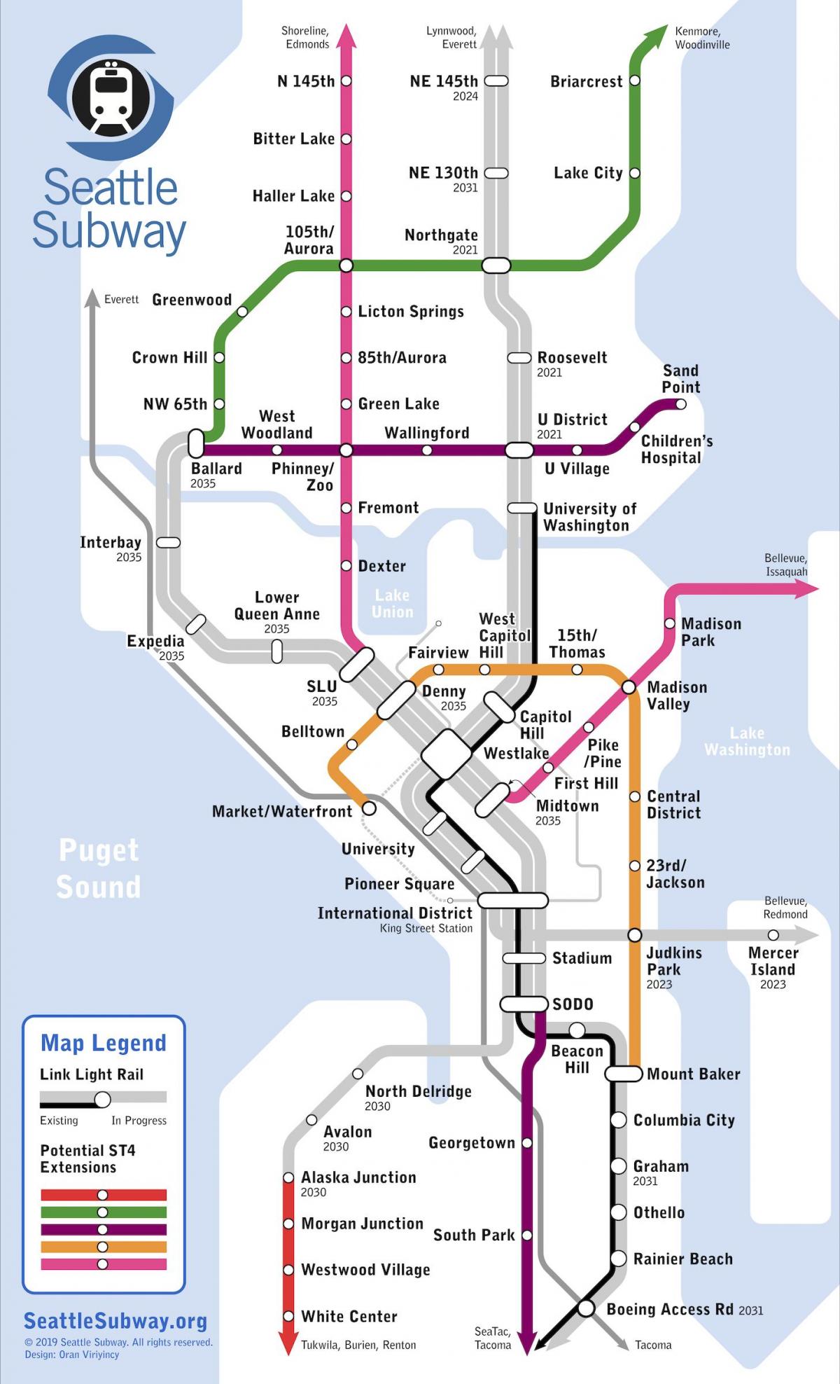 Mappa delle stazioni della metropolitana di Seattle