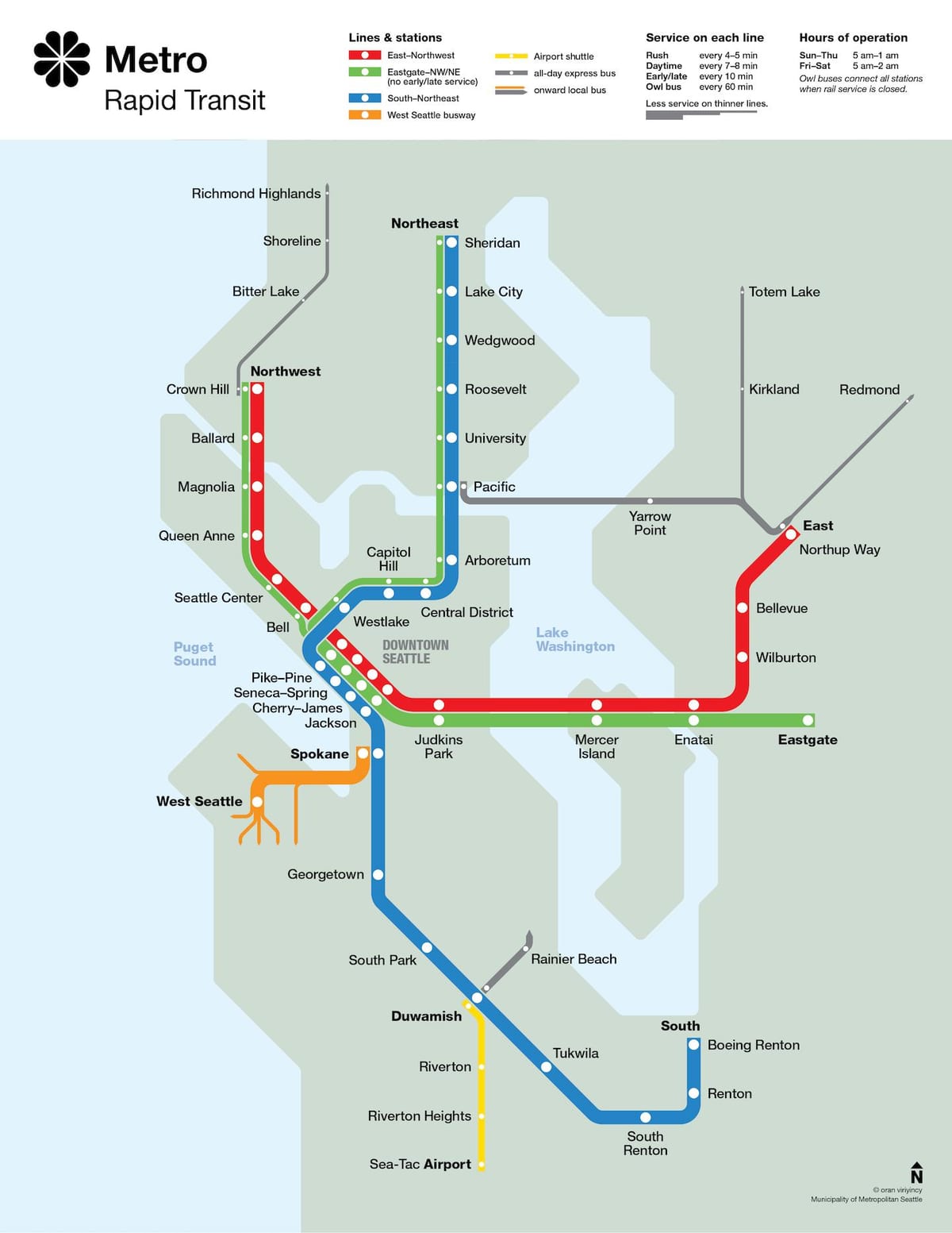 Mappa delle stazioni della metropolitana di Seattle
