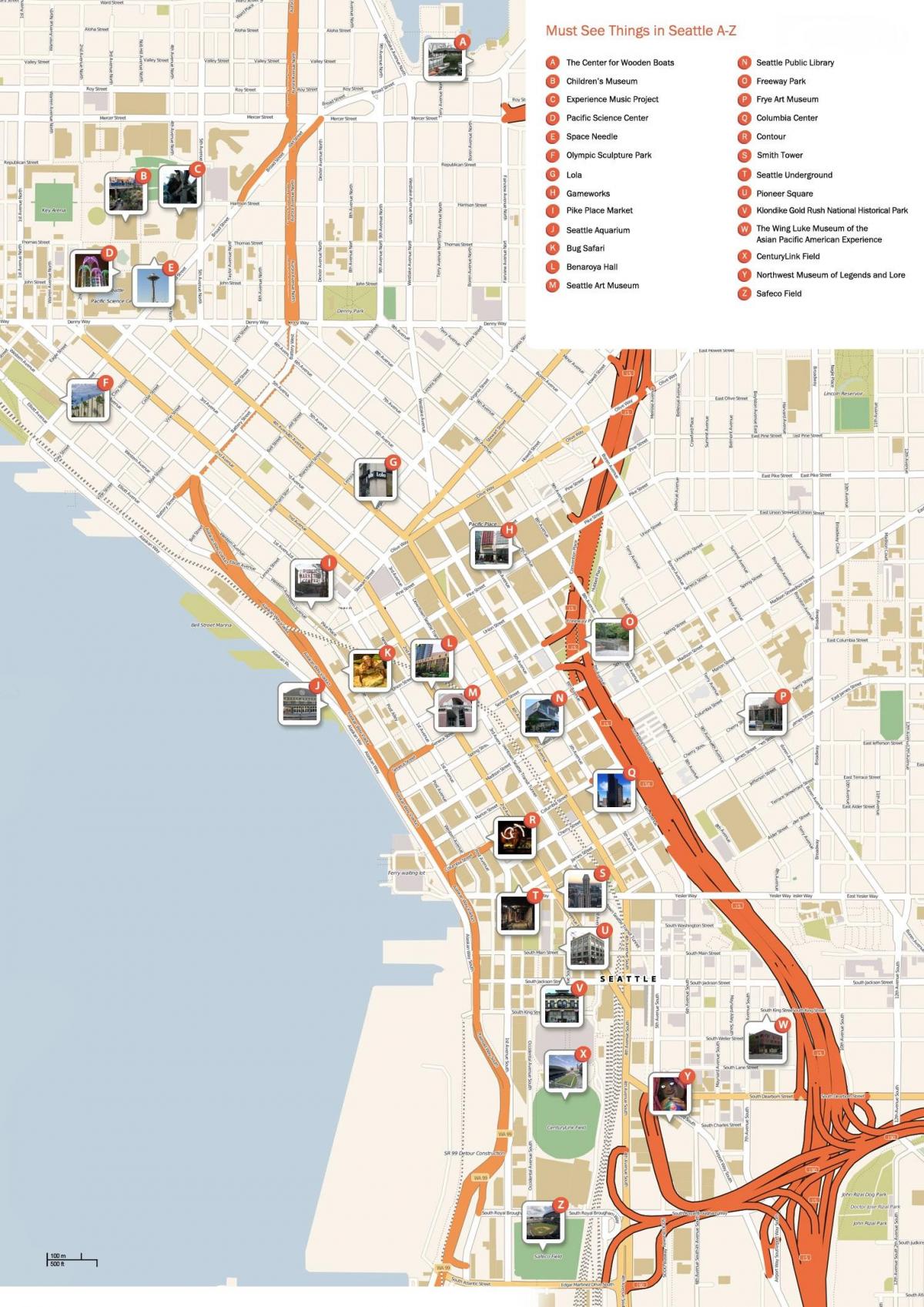 Mappa dei tour a piedi di Seattle