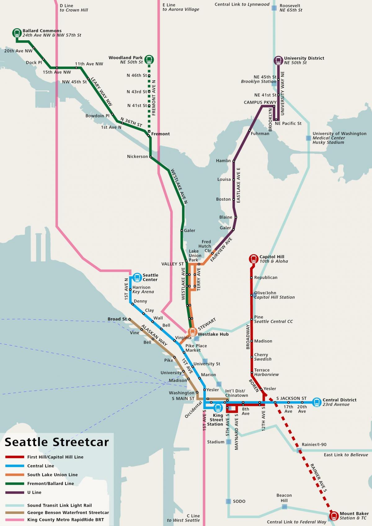 Mappa delle stazioni del tram di Seattle